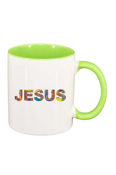 INOVATIX Personalized white mug, Christ, light green interior, D1099, INOVATIX®. 330ml