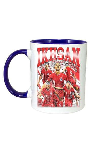 INOVATIX Personalized White Mug, Ikhsan Fandi, Blue Handle and Interior, ®. 330ml