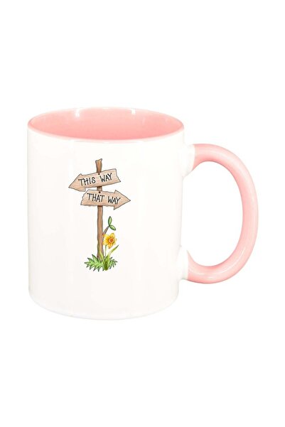 INOVATIX Cană albă personalizată, Panouri de direcție, Încoace-Încolo, roz in...