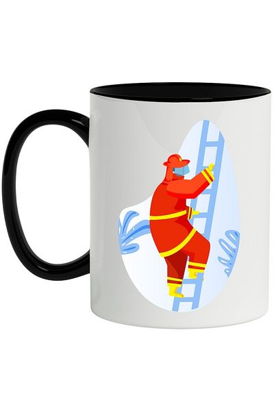 INOVATIX Personalized white mug, Ladder, Firefighter, Leaves, with Black Handle, INOVATIX®. 330ml