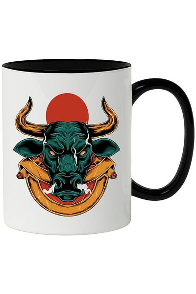 INOVATIX Personalized white mug, Buffalo, Circle, Soldier, Smoke, with Black Handle, INOVATIX®. 330ml