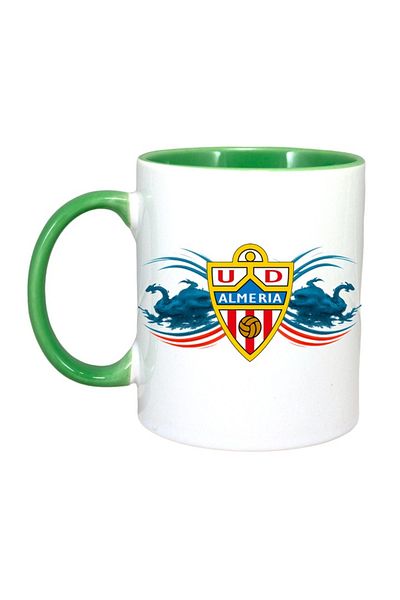 INOVATIX Personalized White Mug, Ud Almeria Spain, Green Handle and Interior, ®. 330ml