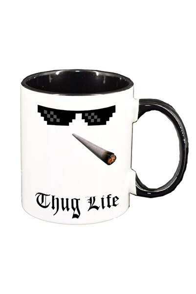 INOVATIX Cana alba personalizata, personalizata, Thug Life, interior negru, I...