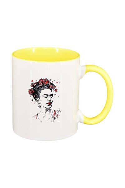 INOVATIX Персонализирана бяла чаша, Frida, жълта вътрешност, D1465, INOVATIX®...