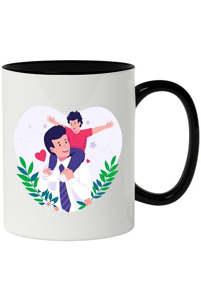 INOVATIX Personalized white mug, Child, Dad, Family, Stars, with Black Handle, INOVATIX®. 330ml