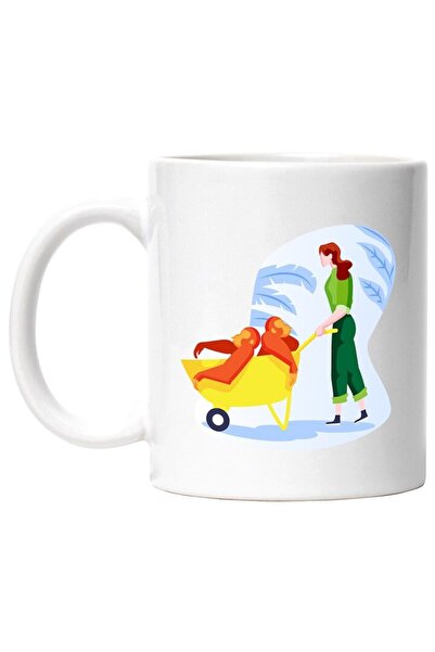 INOVATIX Персонализирана бяла чаша, Грижовен работник, Маймунки, Количка, INO...