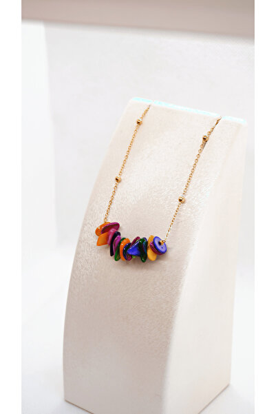 Luna قلادة من الفولاذ والحجر الطبيعي بألوان مختلطة