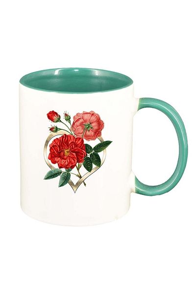 INOVATIX Personalized white mug, Flowers, Love, green interior, D994, INOVATIX®. 330ml