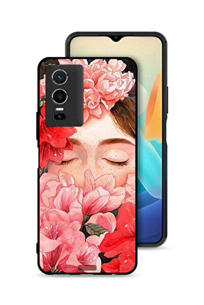 Tolwak غطاء حماية لهاتف Vivo Y76 5G برسومات زهور ووجه فتاة مخفي