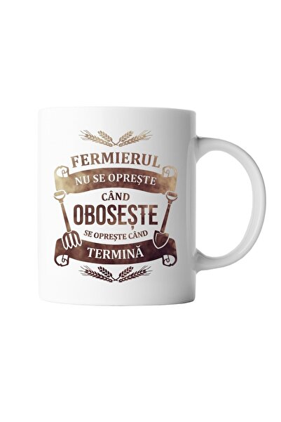 INOVATIX Cana alba personalizata, Fermierul nu se opreste cand oboseste, Alb,...