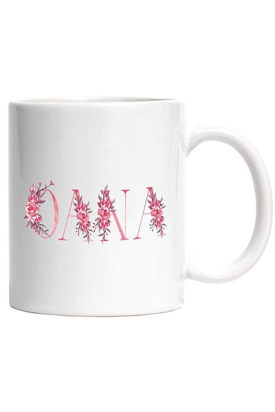 INOVATIX Personalized white mug, Name Oana, Floral, Colorful, Creative, Beautiful, Unique, INOVATIX®. 330ml