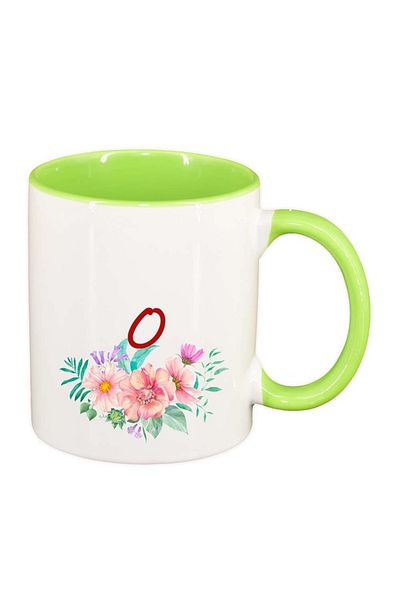 INOVATIX Personalized white mug, Flowers with alphabet, light green interior, D947, INOVATIX®. 330ml