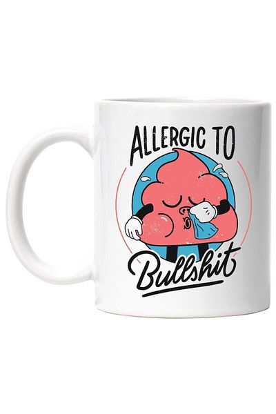 INOVATIX Personalized white mug, Message In English Allergic To Bulls*it, Handkerchief, Allergy, INOVATIX®. 330ml