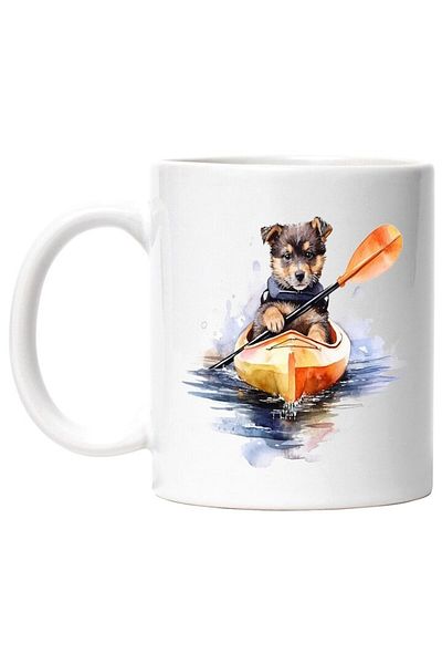 INOVATIX Personalized white mug, Puppy, Paddle, Kayak, Water, Waves, Splashes, Animal, INOVATIX®. 330ml