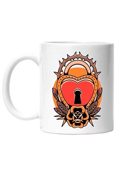 INOVATIX Cana alba personalizata, Inima, Lacat, Tepi, Pene, Floare, Frunze, I...