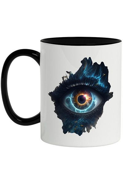 INOVATIX Personalized white mug, Eyes, Fantasy, Sci-Fi, Waves, Fish, Water, with Black Handle, INOVATIX®. 330ml