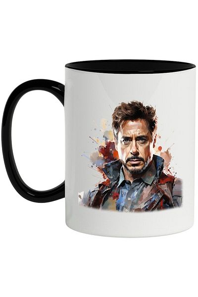 INOVATIX Personalized white mug, Tony Stark, Marvel, Superhero, Iron Man, with Black Handle, INOVATIX®. 330ml