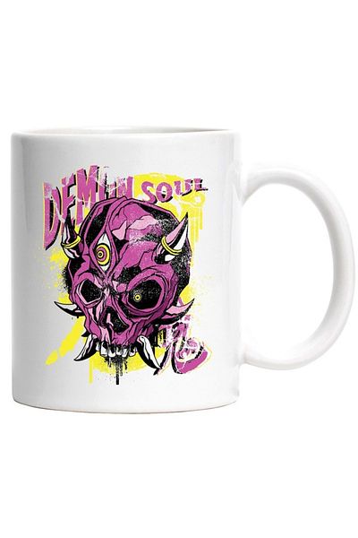 INOVATIX Personalized white mug, Message in English Demon Soul, Skull, Eyes, Horns, INOVATIX®. 330ml