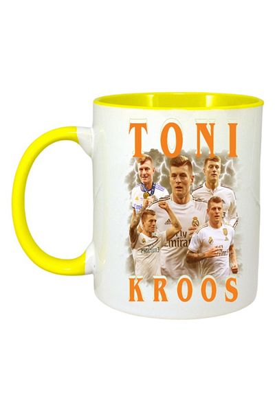 INOVATIX Personalized White Mug, Toni Kroos Real Madrid, Yellow Handle and Interior, ®. 330ml