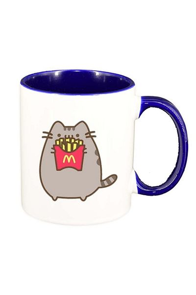 INOVATIX Personalized white mug, Emoji Cat, dark blue interior, D1016, INOVATIX®. 330ml