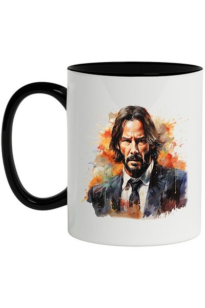 INOVATIX Personalized white mug, Keanu Reeves, John Wick, Fictional Character, with Black Handle, INOVATIX®. 330ml