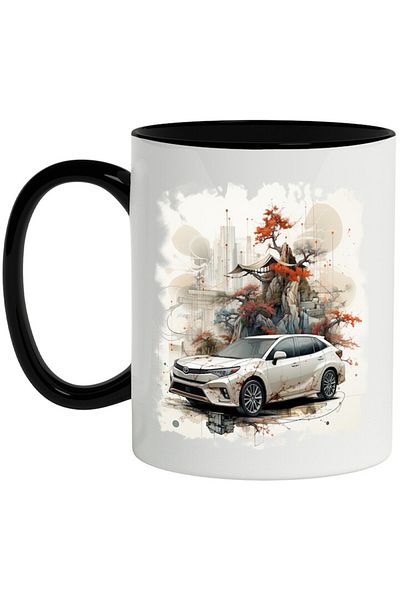 INOVATIX Personalized white mug, Car, Rocks, Mountain, Trees, Asian, with Black Handle, INOVATIX®. 330ml
