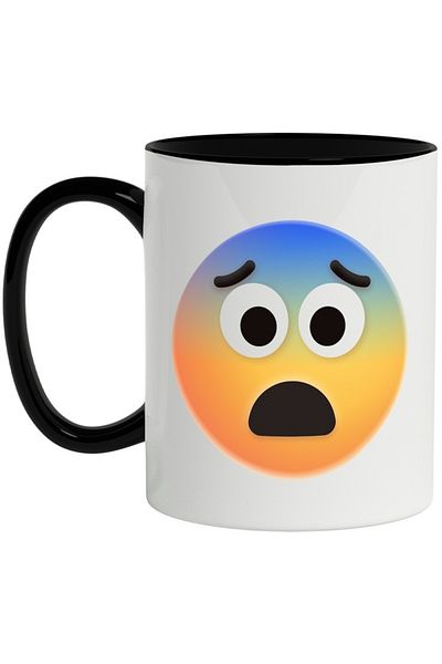 INOVATIX Personalized white mug, Emoticon, Emoji, Fear, with Black Handle, INOVATIX®. 330ml