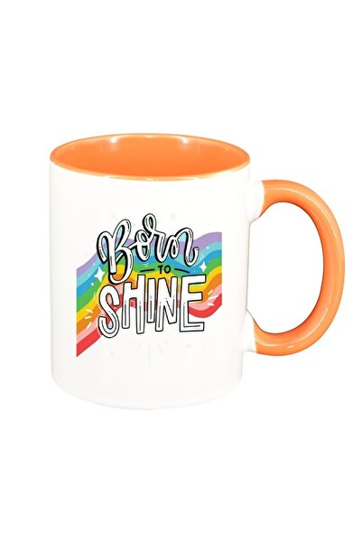 INOVATIX Персонализирана бяла чаша, надпис „Родена да блести“, оранжева вътре...