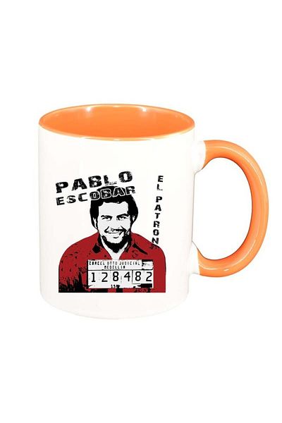 INOVATIX Personalized white mug, Narcos - Pablo Escobar, orange interior, D1344, INOVATIX®. 330ml