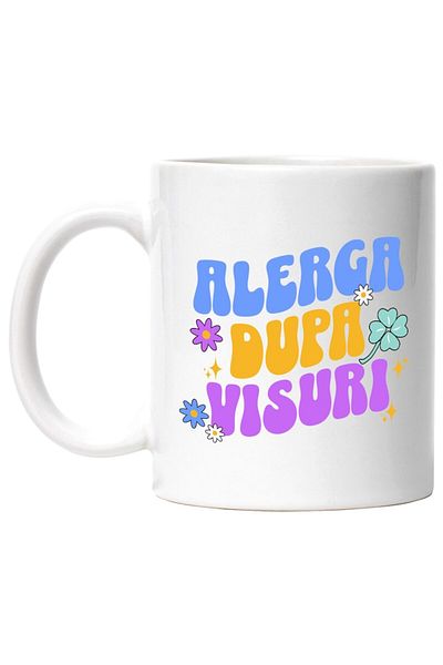 INOVATIX Personalized white mug, Colorful Message Flowers Run After Dreams, Inspirational, INOVATIX®. 330ml