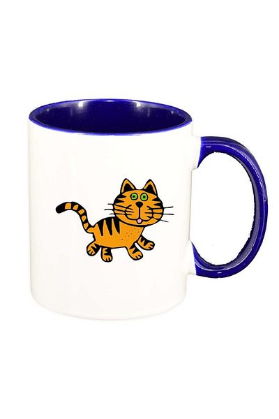 INOVATIX Personalized white mug, Drawn Cat, dark blue interior, D986, INOVATIX®. 330ml