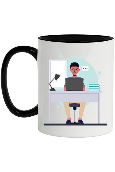 INOVATIX Personalized white mug, Office, Telework, Lamp, Laptop, Books, with Black Handle, INOVATIX®. 330ml