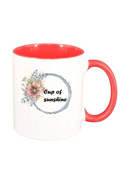 INOVATIX Cana alba personalizata, Flori, Cup of sunshine, interior rosu-inchi...