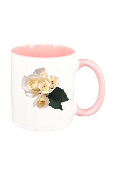 INOVATIX Personalized white mug, Rose, pink interior, D360, INOVATIX®. 330ml