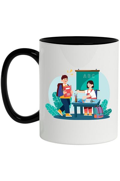 INOVATIX Personalized white mug, Teacher, School, Schoolbag, Book, Notebook, with Black Handle, INOVATIX®. 330ml