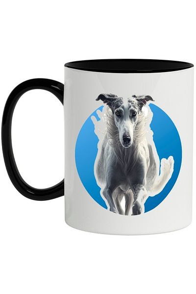 INOVATIX Personalized white mug, Puppy, Fur, Running, Greyhound, Breed, with Black Handle, INOVATIX®. 330ml
