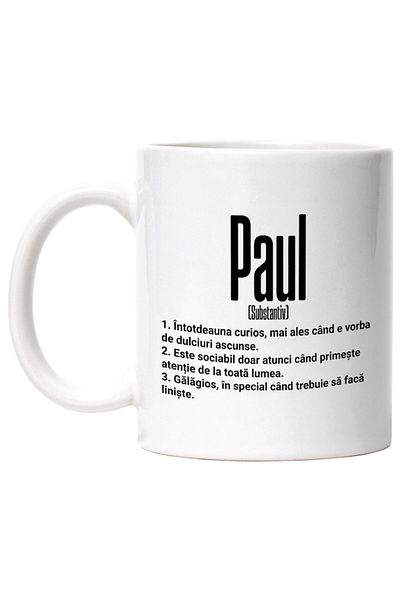 INOVATIX Personalized white mug, Name Paul, With Funny Message, Curious, Sociable, Noisy, INOVATIX®. 330ml