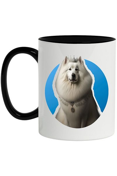 INOVATIX Personalized white mug, Puppy, Crown, Royal, Samoyed, Cameo, with Black Handle, INOVATIX®. 330ml