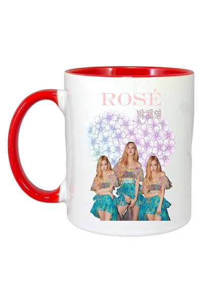 INOVATIX Personalized White Mug, Rose 3 Band, Red Handle and Interior, ®. 330ml