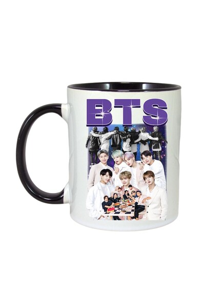 INOVATIX Персонализирана бяла чаша, Bts Band 10, черна дръжка и вътрешност, ®...