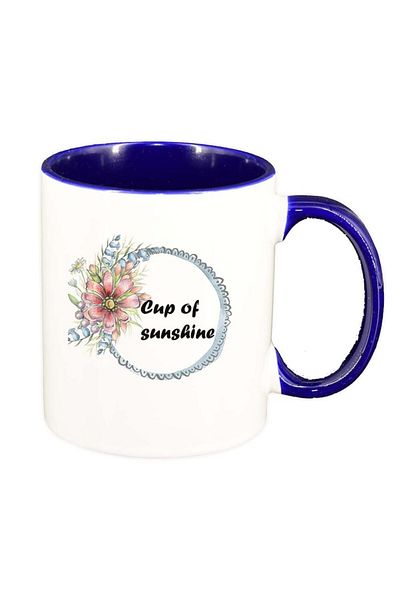 INOVATIX Cana alba personalizata, Flori, Cup of sunshine, interior albastru inchis, D1037, INOVATIX®. 330ml