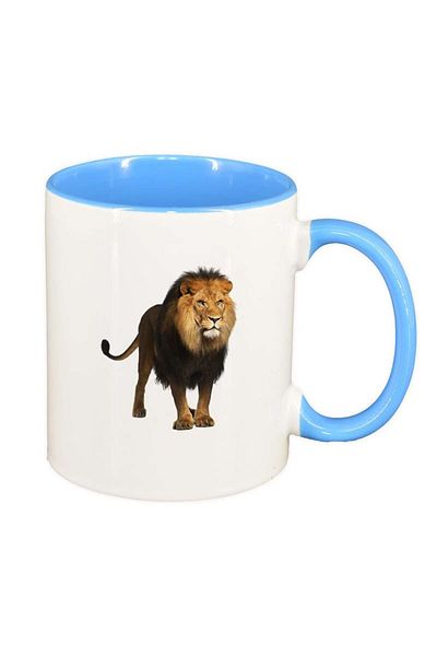 INOVATIX Personalized white mug, Lion, blue interior, D195, INOVATIX®. 330ml