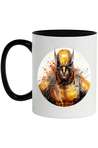 INOVATIX Personalized white mug, X-Men, Wolverine, Mutant, Costume, Marvel, with Black Handle, INOVATIX®. 330ml