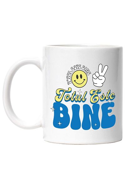 INOVATIX Personalized white mug, Smiley Face Yellow Inspirational Message Everything is Okay, INOVATIX®. 330ml