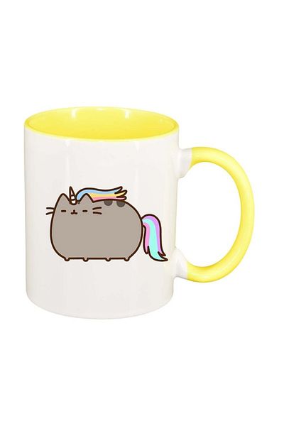 INOVATIX Personalized white mug, Emoji Cat, yellow interior, D1017, INOVATIX®. 330ml