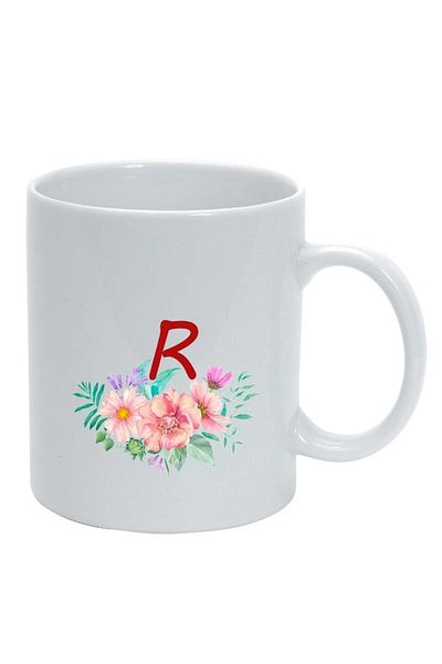 INOVATIX Personalized white mug, Flowers with alphabet, white, D949, INOVATIX®. 330ml