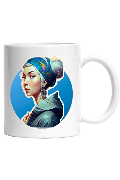 INOVATIX Cana alba personalizata, Fata, Portret, Cercel, Esarfa, Jacheta, INO...