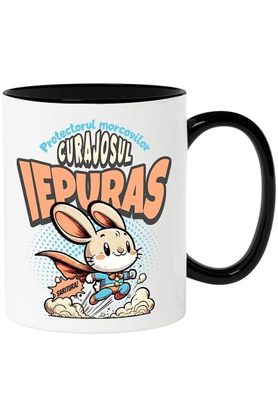 INOVATIX Personalized white mug, Brave Bunny-protector of carrots, with Black Handle, INOVATIX®. 330ml
