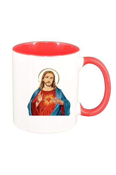 INOVATIX Personalized white mug, Jesus, red interior, D371, INOVATIX®. 330ml