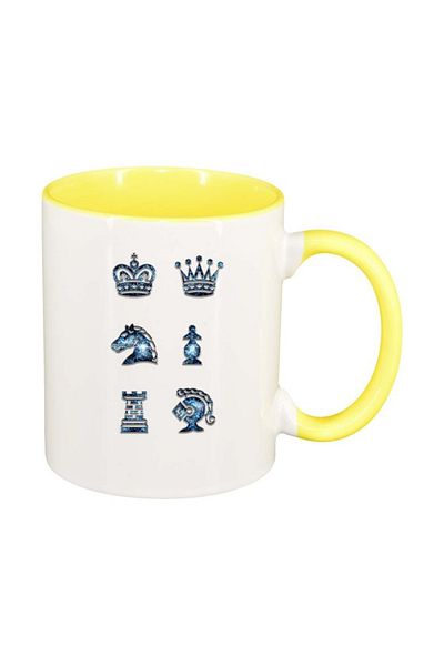 INOVATIX Personalized white mug, Chess figures, yellow interior, D975, INOVATIX®. 330ml